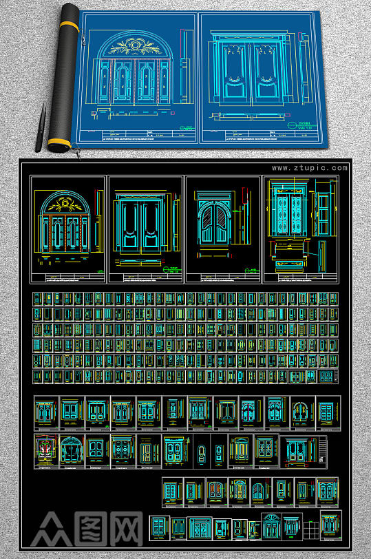 原创整木定制护墙板背景墙CAD图库-众图网